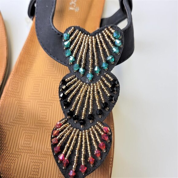 BEADED Sandals Size 7 Elastic Strap Toe Post Cushioned Stylish Sandals NEW - Picture 2 of 12